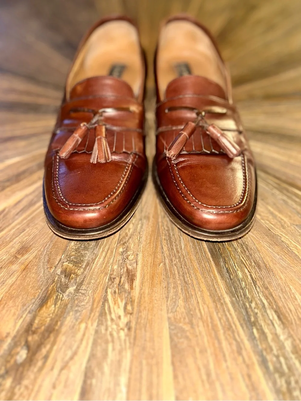 Mezlan Cognac Leather Tassel Loafers